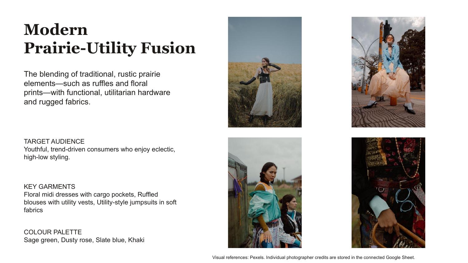 Moodboard spread for the Modern Prairie-Utility Fusion trend: rustic prairie elements with utilitarian hardware.